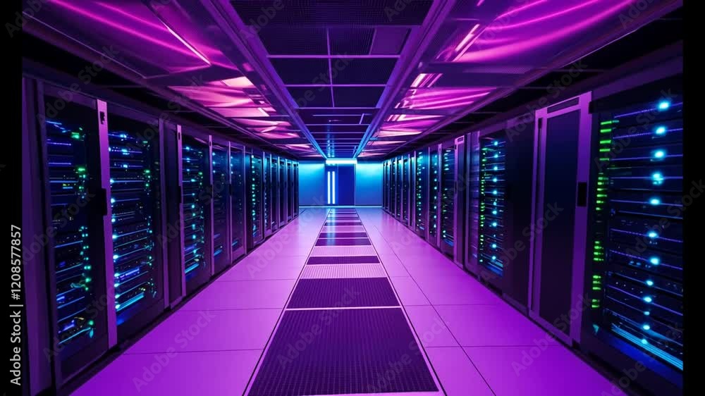 Neon-lit Server Room: A Glimpse into the Digital Core Neon-lit Server Room: A Glimpse into the Digital Core