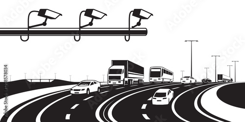 Traffic enforcement cameras on speed highway – vector illustration