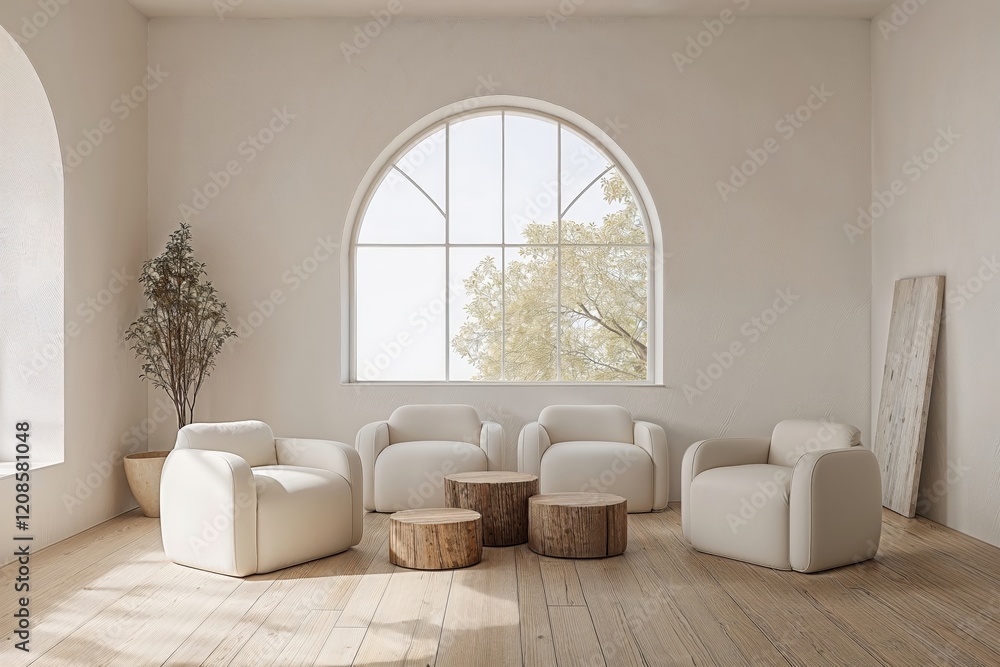 Generative AI, Minimalist Scandinavian Living Room with Natural Light and Neutral Tones Generative AI, Minimalist Scandinavian Living Room with Natural Light and Neutral Tones