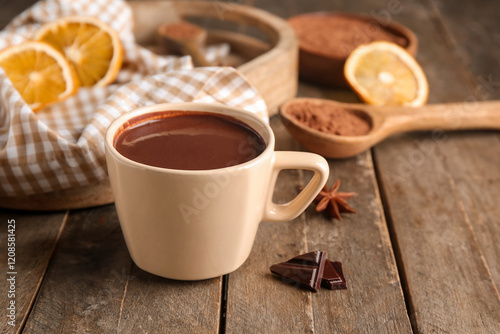 Cup of hot chocolate on woo...