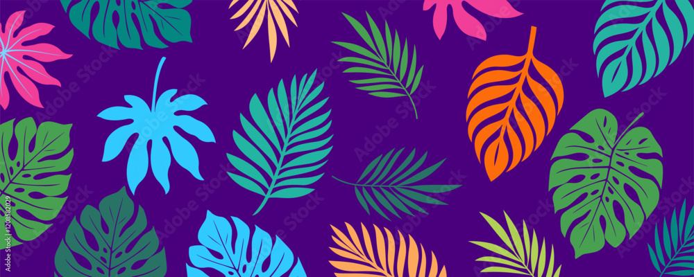 Naklejka premium collection of colorful tropical floral pattern background. Cute botanical abstract seamless pattern.