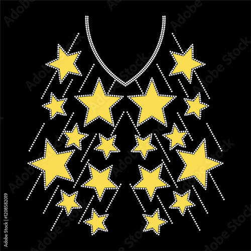 Rhinestone applique collar design for t-shirt or blouse hot-fix transfer. Abstract beautiful glitter applique rhinestone motif.