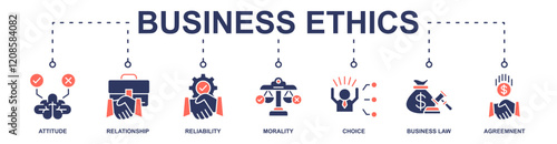 Business Ethics banner web icon vector illustration concept with icon of attitude, relationship, reliability, morality, choice, business law, agreemnent