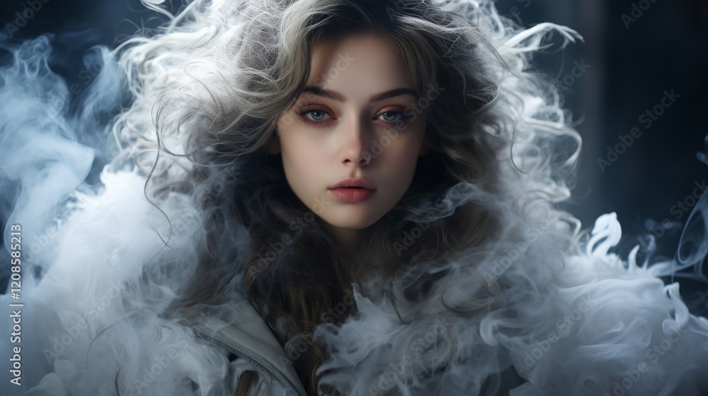 白い煙に包まれる美女ポートレート,Generative AI AI画像 白い煙に包まれる美女ポートレート,Generative AI AI画像