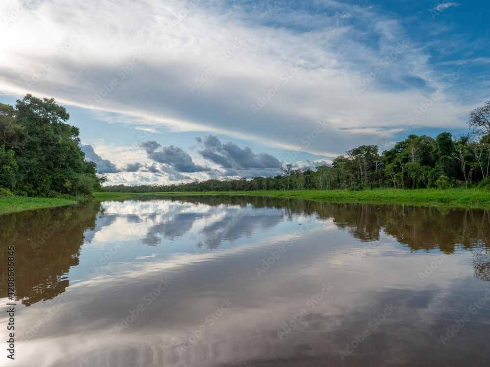 Amazon river landscape shortly before a storm and a thunderstorm. Amazon river landscape shortly before a storm and a thunderstorm.