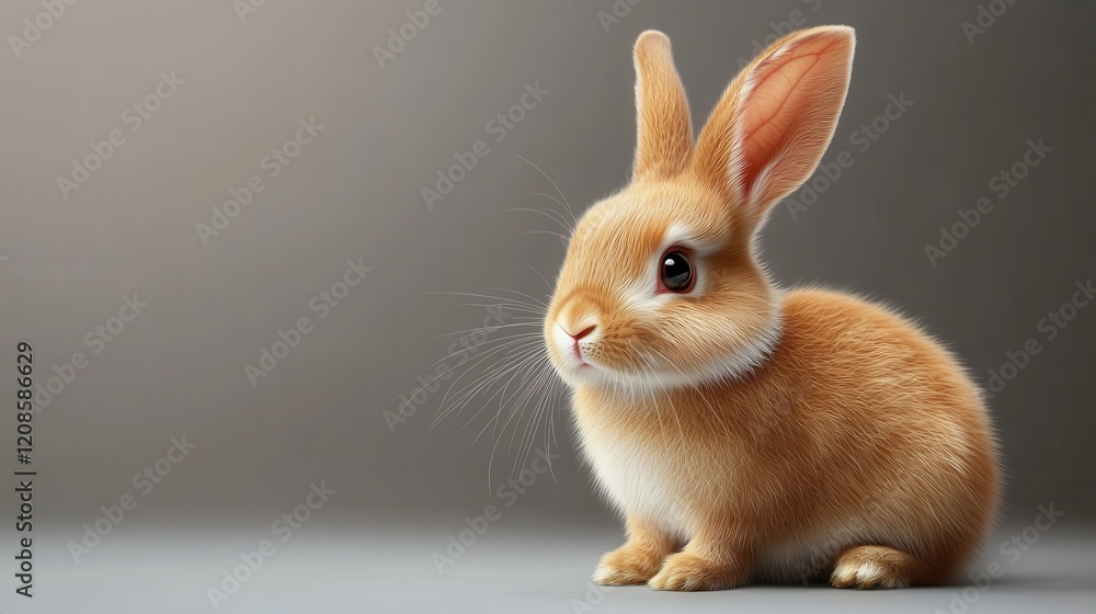 Obraz premium Cute brown rabbit on gray background for easter and spring decor