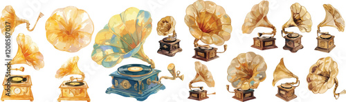 vintage gramophone watercolor clipart