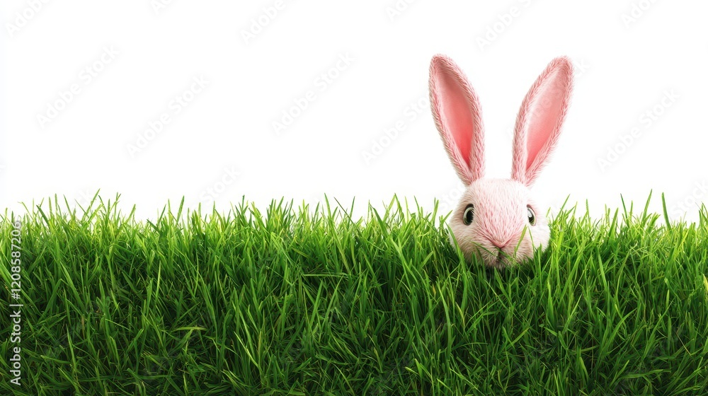 Fototapeta premium Easter bunny peeking through lush green grass for spring festivities