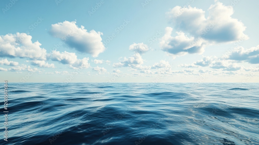 Serene ocean waves under a blue sky with fluffy clouds Serene ocean waves under a blue sky with fluffy clouds