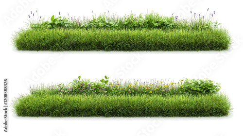 Collection of Grass Borders With Wildflowers Displayed Generative AI photo