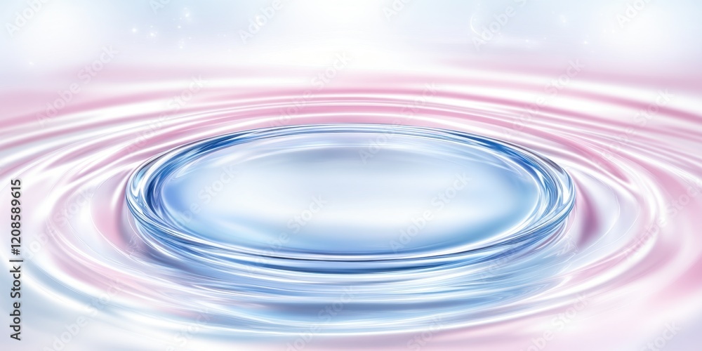 Abstract Pastel Blue and Pink Water Ripples with Glass Disc Serene Background