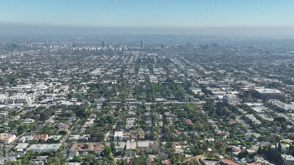 Hollywood to Los Angeles City Grids Aerial Shot from Hollywood Hills Forward Hollywood to Los Angeles City Grids Aerial Shot from Hollywood Hills Forward