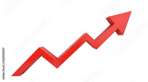 Red upward arrow graph showing rising trend with transparent background for 3D upward statistic line of business success of stock market finance analysis of investment and economic growth, cut out