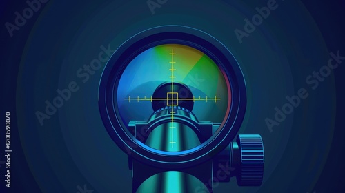 Chrome Weapon Night Sight, Rifle Optical Scope Hunting gun viewfinder with crosshair Aim the shooting marker symbol. Shadow soldier target sign.