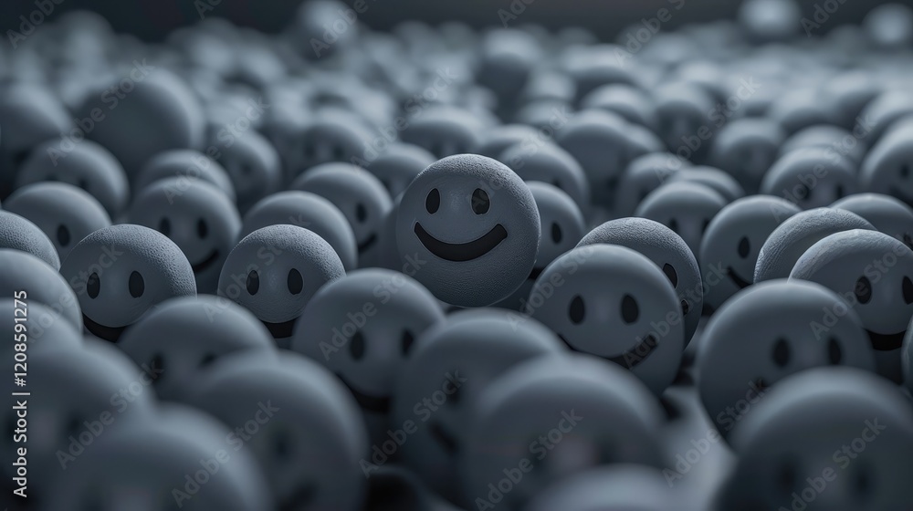 Obraz premium Happy person concept surrounded by gray crowd.
