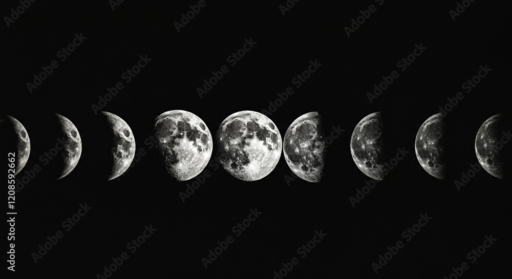 High-definition panoramic photo of moon phases