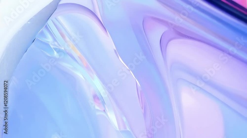 Smooth glass shapes morphing, evolving and transforming in a seamless loop with iridescent pastel colors