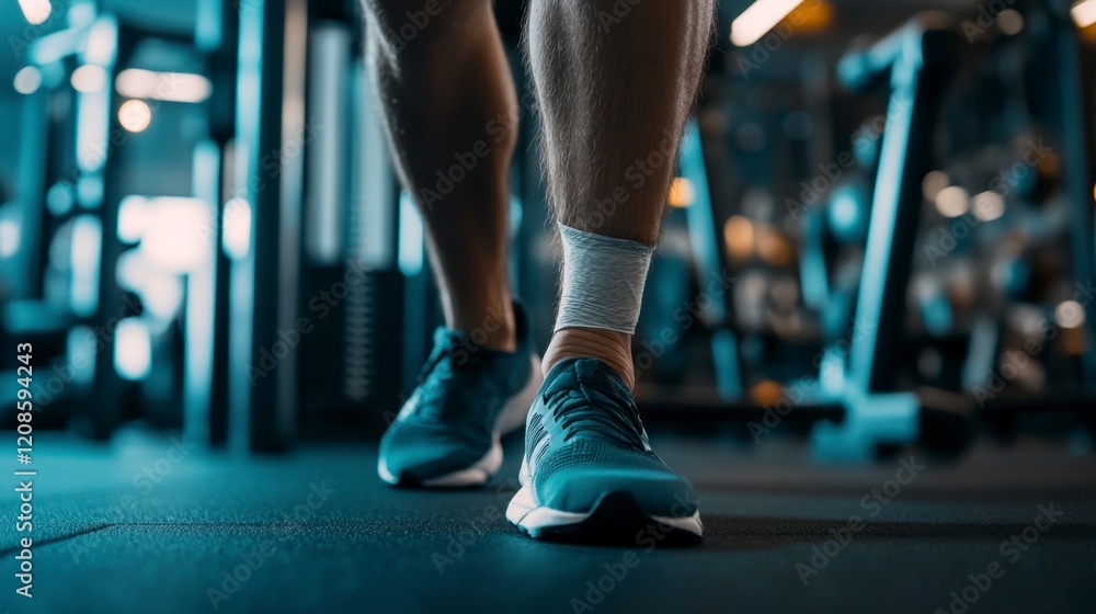 Fototapeta premium Man's Injured Ankle in Gym, Teal Lighting