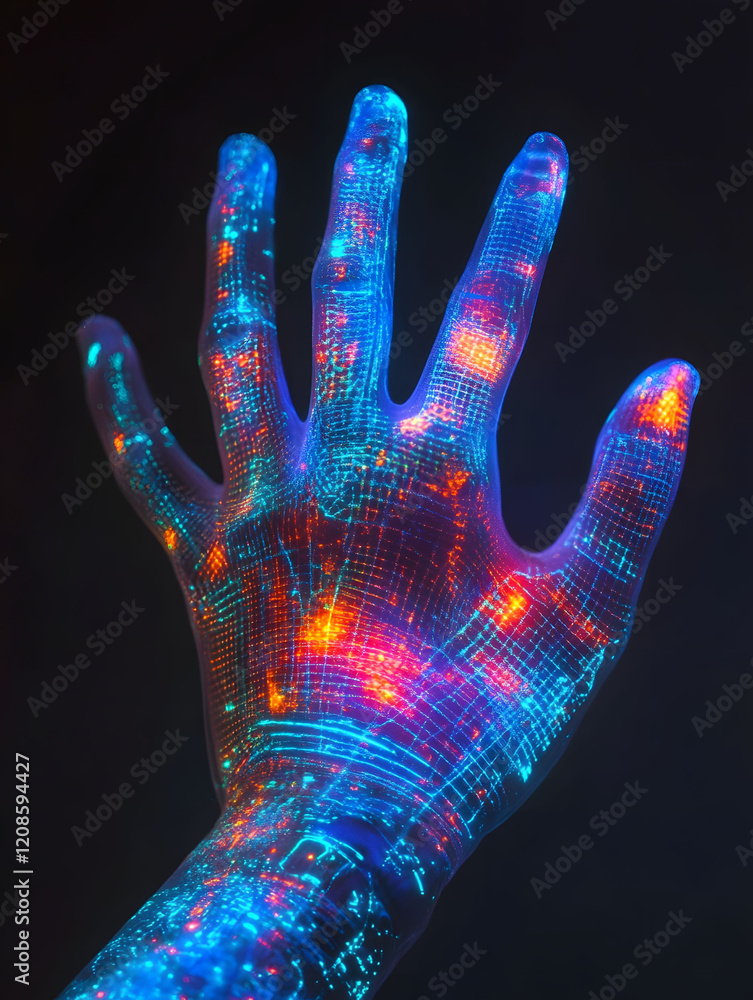 Glowing Futuristic Hand: A Symphony of Light and Technology Glowing Futuristic Hand: A Symphony of Light and Technology
