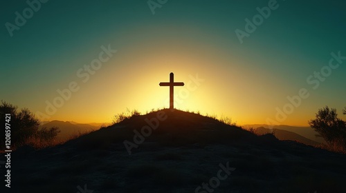 Wallpaper Mural Epic silhouette of Christian cross against radiant sunset backdrop Torontodigital.ca