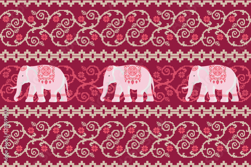 elephants pattern, mandala
Beautiful Thailand,thai pattern,seamless,Traditional,ethnic,fabric pattern for textiles,rugs, wallpaper,clothing, sarong,batik,wrap,embroidery,print,background,cover, illust