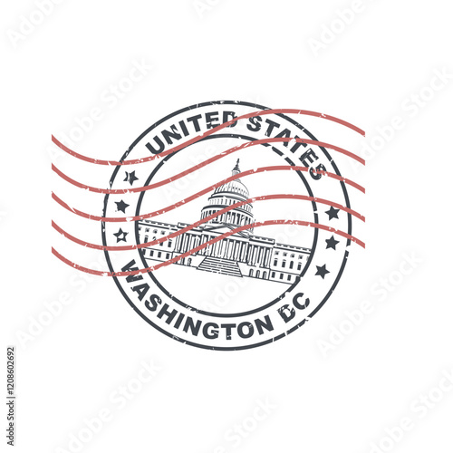 postal stamp with United States Capitol building in Washington DC isolated on white backgrpound