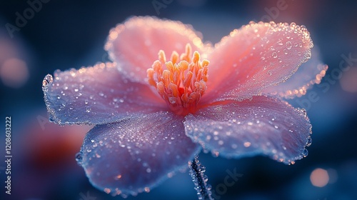 Frozen water droplets on a spiderweb, forming intricate, delicate frost patterns. 441