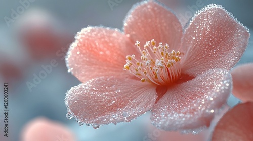 Frozen water droplets on a spiderweb, forming intricate, delicate frost patterns. 444