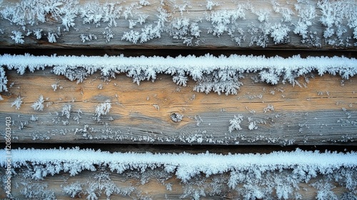 Close-up of snowflakes and frost on a surface, forming a lacy, textured pattern against the light. 467