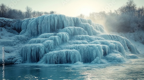 Frozen bubbles on a pond, creating a beautiful, frosty texture with cracks and ice formations. 471