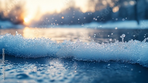 A detailed image of a frosted fence, with intricate ice formations clinging to the wooden slats. 475