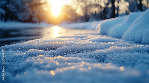 A detailed image of a frosted fence, with intricate ice formations clinging to the wooden slats. 473