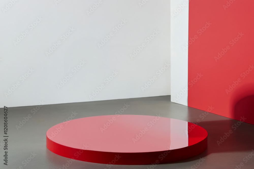 Fototapeta premium Bold primary colored podium set against minimalistic backdrop in modern space