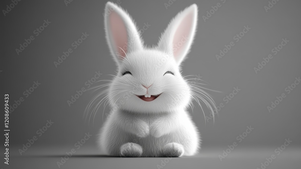 Obraz premium Adorable white bunny with happy expression for animal themed decor or cards