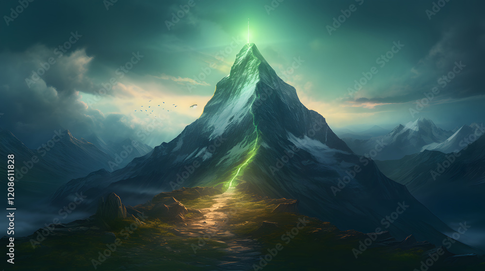 Fototapeta premium Glowing Path to Mountain Summit