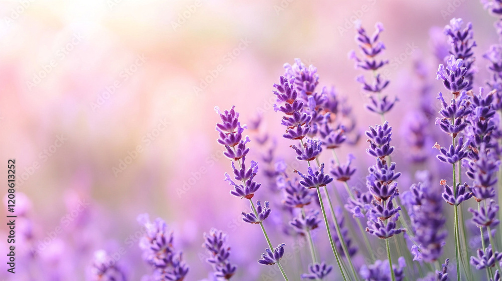 Naklejka premium A calming gradient of soft peach transitioning into lavender with a blurred effect creating a serene, peaceful backdrop for captions or design elements symbolizing tranquility and balance.