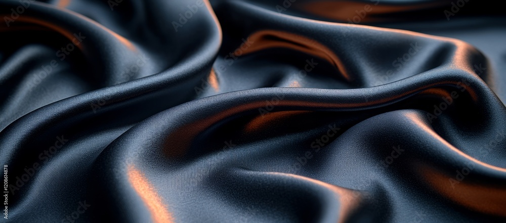 Fototapeta premium Dark silk fabric drapes, elegant texture, studio shot, background blur