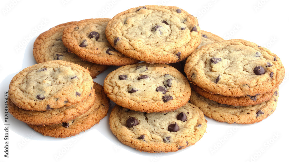 Piles of Fresh Choco Chip Cookies on Transparent Background Generative AI