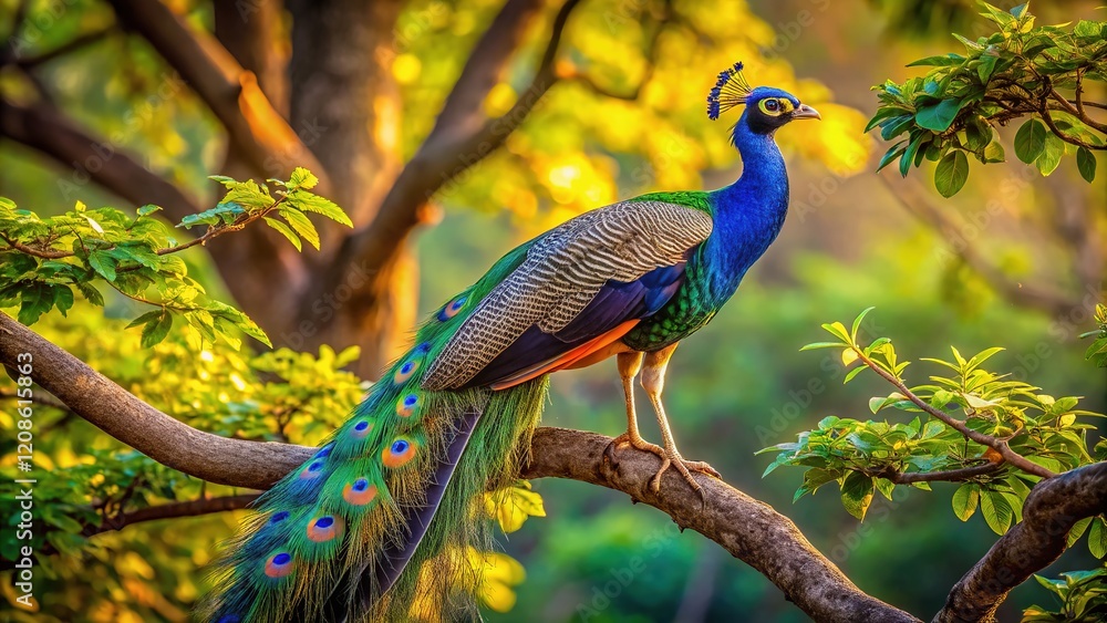 Peacock on Gir Jungle Branches - Indian Wildlife Photography Peacock on Gir Jungle Branches - Indian Wildlife Photography