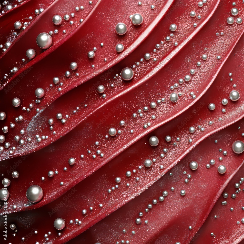 Fototapeta premium Detailed shot of a red cake. Sugary delight for your favorite person. Ideal dessert for Valentine's Day.