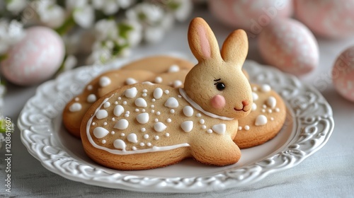 Delightful homemade easter cookies in cute bunny shapes for festive celebrations photo