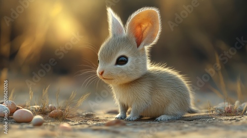 Ultra realistic easter bilby in sunlit meadow for seasonal design photo