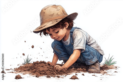 Obraz na płótnie Illustration of kid digging soil w salonie