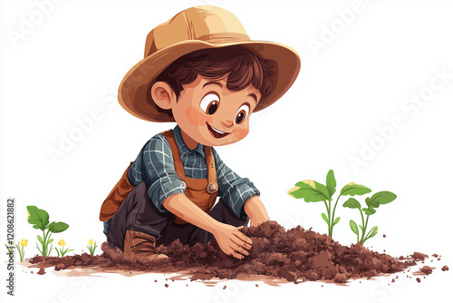 Illustration of kid digging soil 