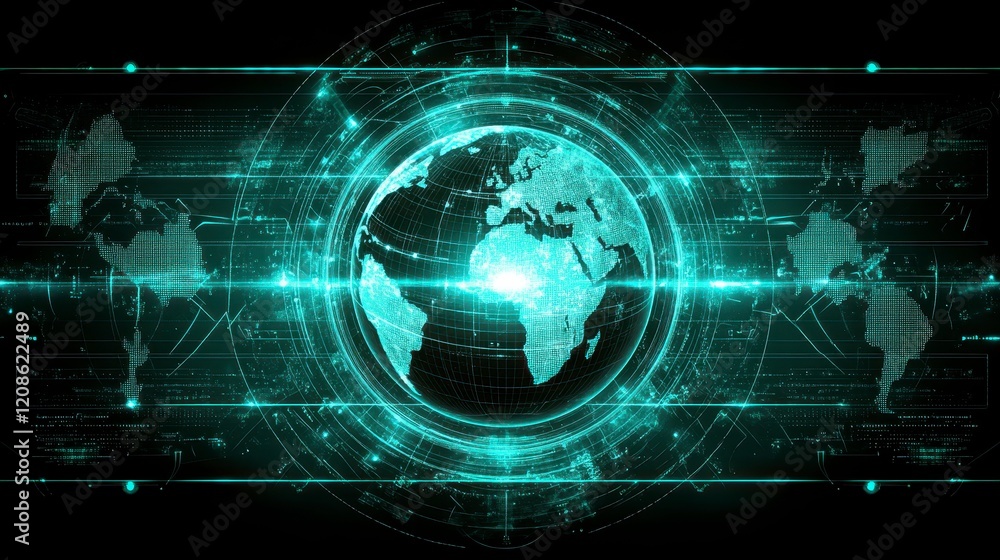 Fototapeta premium Futuristic Global Network Digital Earth with Advanced Technology Interface and Data Streams
