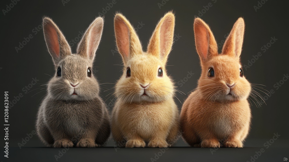 Fototapeta premium Ultra realistic easter bunny trio for holiday design and decor
