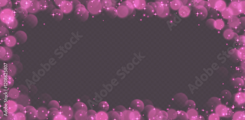 Obraz na płótnie Pink bokeh with stars and sparkles, shiny overlay decoration isolated on grey background. Vector illustration. w salonie