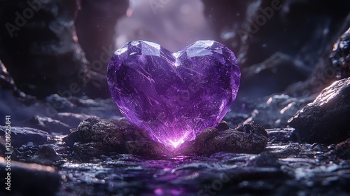 Wallpaper Mural Glowing purple crystal heart in dark cave. Romantic fantasy art for love, Valentine's Torontodigital.ca