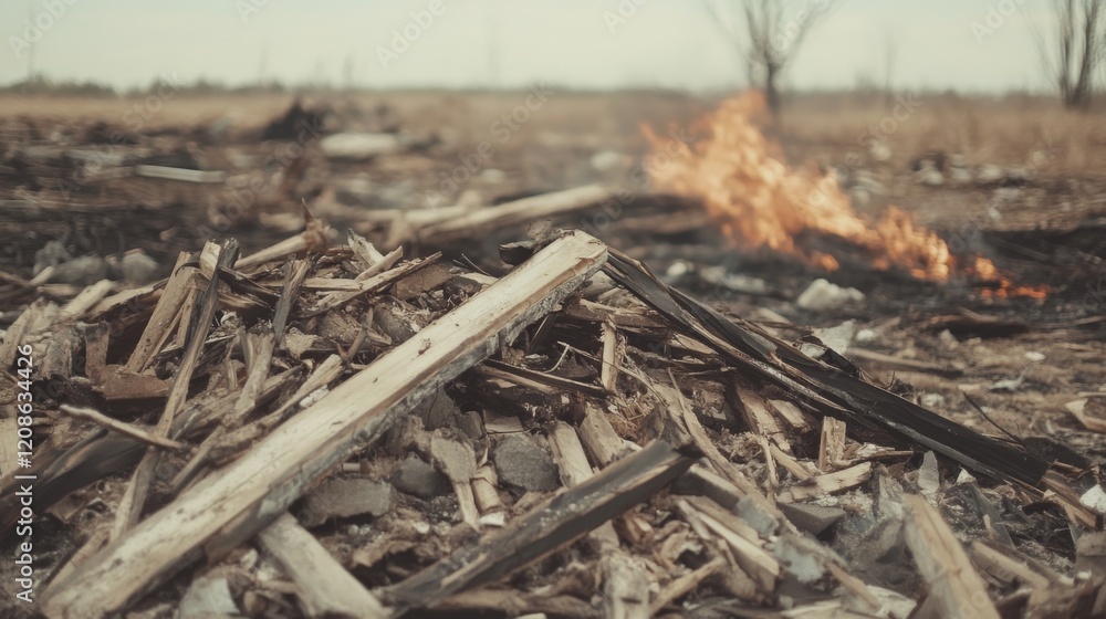 Burning wood debris and trash in a field. Burning wood debris and trash in a field.