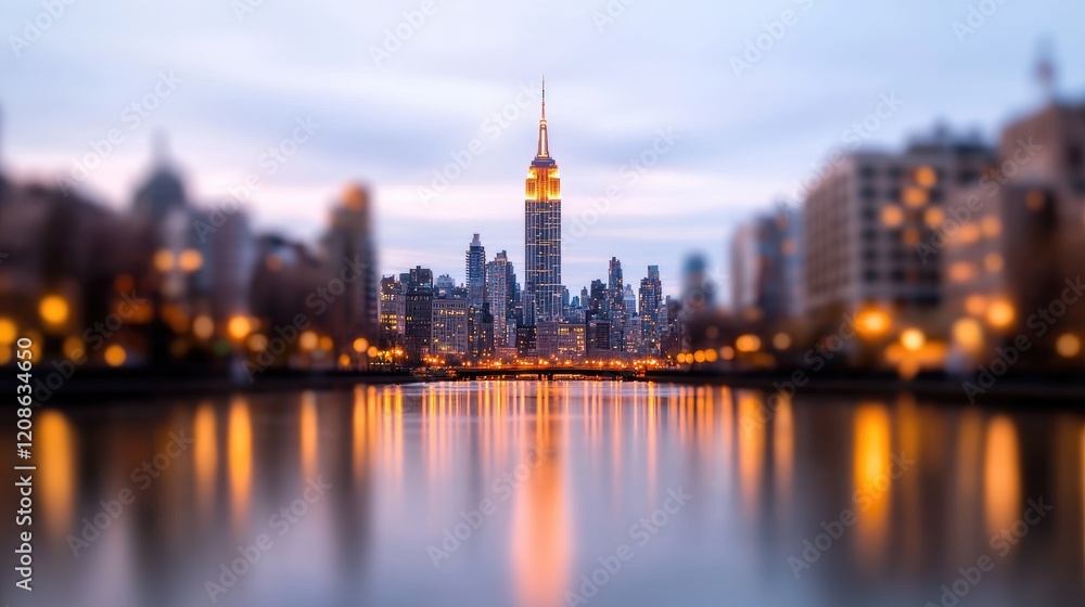 Cityscape twilight,river reflection, buildings, urban, travel brochure Cityscape twilight,river reflection, buildings, urban, travel brochure